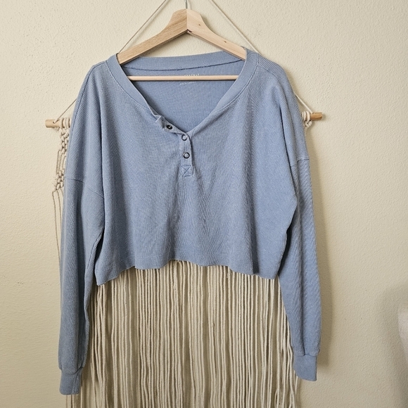 Aeropostale Long Sleeve Waffle-Knit Cropped Sleep Henley M - Picture 2 of 11